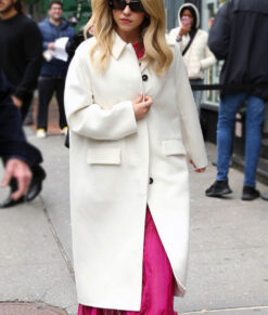 Sydney Sweeney Womens White Wool Long Coat - Womens White Wool Long Coat - Front View