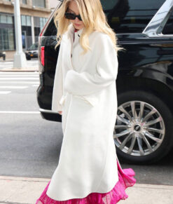 Sydney Sweeney Womens White Wool Long Coat - Womens White Wool Long Coat - Front View2