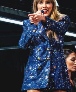 Taylor Swift Womens Blue Sequin Blazer - Womens Blue Sequin Blazer - Front View