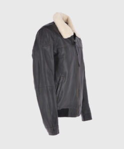 Ted Mens Black Bomber Leather Jacket - Right Side View