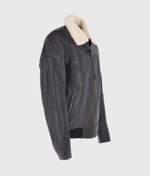 Ted Mens Black Bomber Leather Jacket - Right Side View