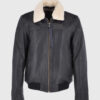 Ted Mens Black Bomber Leather Jacket - Front View