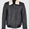 Ted Mens Black Bomber Leather Jacket