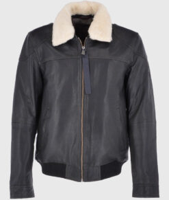 Ted Mens Black Bomber Leather Jacket