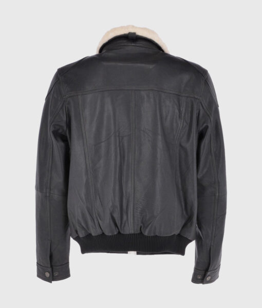 Ted Mens Black Bomber Leather Jacket - Back View