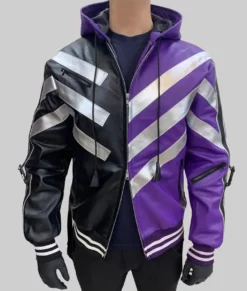 Tekken 8 Reina Mishima Hooded Leather Jacket-Front View