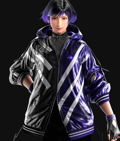 Tekken 8 Reina Mishima Womens Hooded Leather Jacket - Womens Hooded Leather Jacket - Front View3