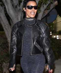 Teyana Taylor Womens Black Leather Cropped Jacket - Womens Black Leather Cropped Jacket - Front View