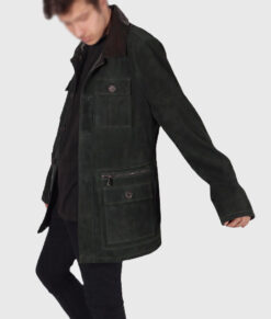 Tom Mens Green Suede Leather Jacket - Left Side View