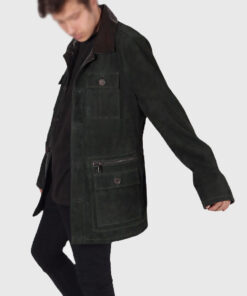 Tom Mens Green Suede Leather Jacket - Left Side View