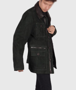 Tom Mens Green Suede Leather Jacket - Right Side View