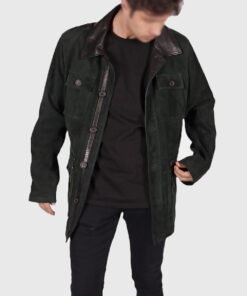 Tom Mens Green Suede Leather Jacket - Front View