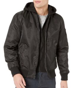 Tony Mens Black Bomber Hooded Leather Jacket - Front Hooded View