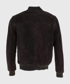 Trevor Mens Dark Brown Bomber Suede Leather Jacket - Back View