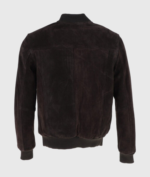 Trevor Mens Dark Brown Bomber Suede Leather Jacket - Back View