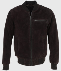 Trevor Mens Dark Brown Bomber Suede Leather Jacket