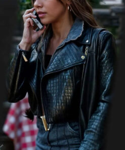 Vanessa Morgan Wild Cards Max Mitchell Black Cropped Leather Jacket - Black Cropped Leather Jacket - Side View