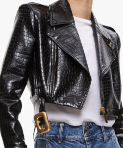 Vanessa Morgan Wild Cards Max Mitchell Black Cropped Leather Jacket - Black Cropped Leather Jacket - Side View2