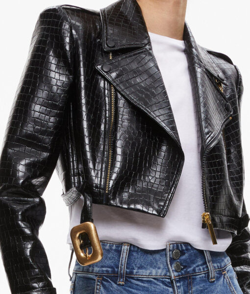 Vanessa Morgan Wild Cards Max Mitchell Black Cropped Leather Jacket - Black Cropped Leather Jacket - Side View2