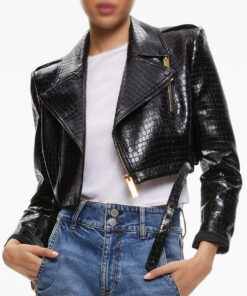 Vanessa Morgan Wild Cards Max Mitchell Black Cropped Leather Jacket - Black Cropped Leather Jacket - Side View3