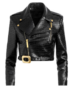 Vanessa Morgan Wild Cards Max Mitchell Black Cropped Leather Jacket - Black Cropped Leather Jacket - Front View