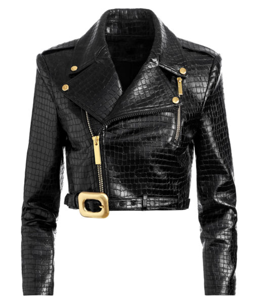 Vanessa Morgan Wild Cards Max Mitchell Black Cropped Leather Jacket - Black Cropped Leather Jacket - Front View