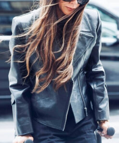 Victoria Beckham Womens Black Leather Jacket - Womens Black Leather Jacket - Front View