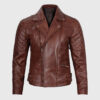 Vintage Brown Double Rider Biker Leather Jacket - Front View