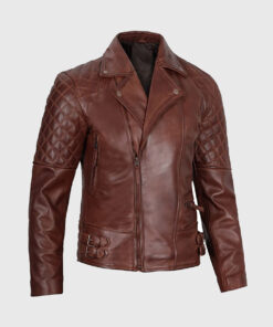 Vintage Brown Double Rider Biker Leather Jacket - Right Side View