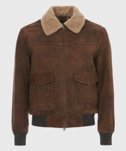 Walker Suede Leather Bomber Jacket - Men's Brown Jacket - Front View