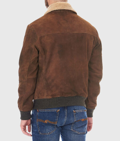 Walker Suede Leather Bomber Jacket - Men's Brown Jacket - Back View
