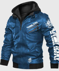 cyberpunk 2077 Blue Samurai Jacket - Men's Blue Leather Jacket - Front View
