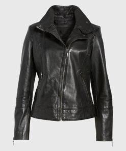 Abigail Black Biker Leather Jacket - Front View