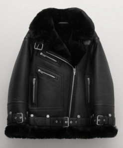 Alistair Womens Black Aviator Leather Jacket - Clearance Sale