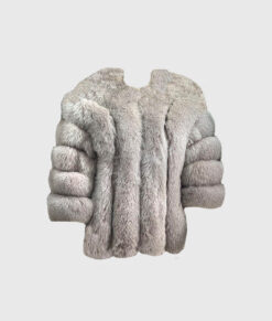 Astra Women's Grey Real Fox Fur Jacket - Grey Real Fox Fur Jacket For Women - Front View