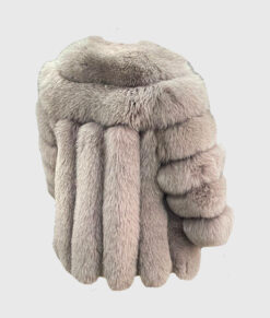 Astra Women's Grey Real Fox Fur Jacket - Grey Real Fox Fur Jacket For Women - Back View