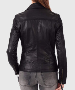 Ava Black Double Rider Biker Leather Jacket - Back View