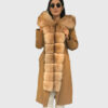 Belphoebe Women's Brown Real Fox Fur Hooded Coat - Brown Real Fox Fur Hooded Coat For Women - Front View