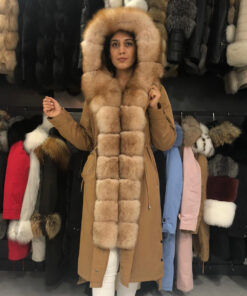 Belphoebe Women's Brown Real Fox Fur Hooded Coat - Brown Real Fox Fur Hooded Coat For Women - Hooded View