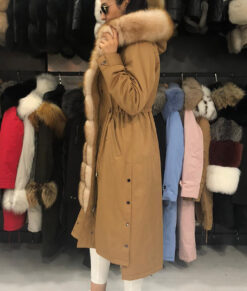 Belphoebe Women's Brown Real Fox Fur Hooded Coat - Brown Real Fox Fur Hooded Coat For Women - Side View