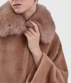 Briony Women's Brown Real Fox Fur Coat - Brown Real Fox Fur Coat For Women - Front Close up View