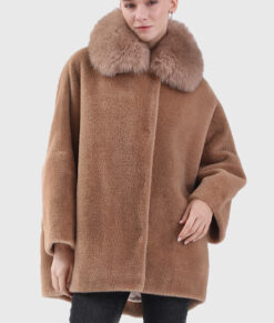 Briony Women's Brown Real Fox Fur Coat - Brown Real Fox Fur Coat For Women - Front Close up View