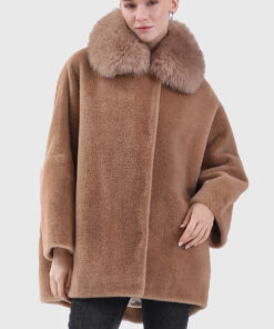 Briony Women's Brown Real Fox Fur Coat - Brown Real Fox Fur Coat For Women - Front Close up View