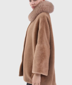 Briony Women's Brown Real Fox Fur Coat - Brown Real Fox Fur Coat For Women - Side View