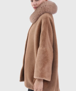 Briony Women's Brown Real Fox Fur Coat - Brown Real Fox Fur Coat For Women - Side View