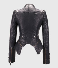 Camila Black Studded Biker Leather Jacket - Back View