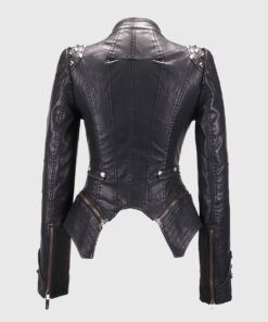 Camila Black Studded Biker Leather Jacket - Back View