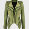 Camila Green Studded Biker Leather Jacket - Front View