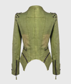 Camila Green Studded Biker Leather Jacket - Back View
