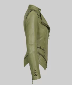 Camila Green Studded Biker Leather Jacket-Side